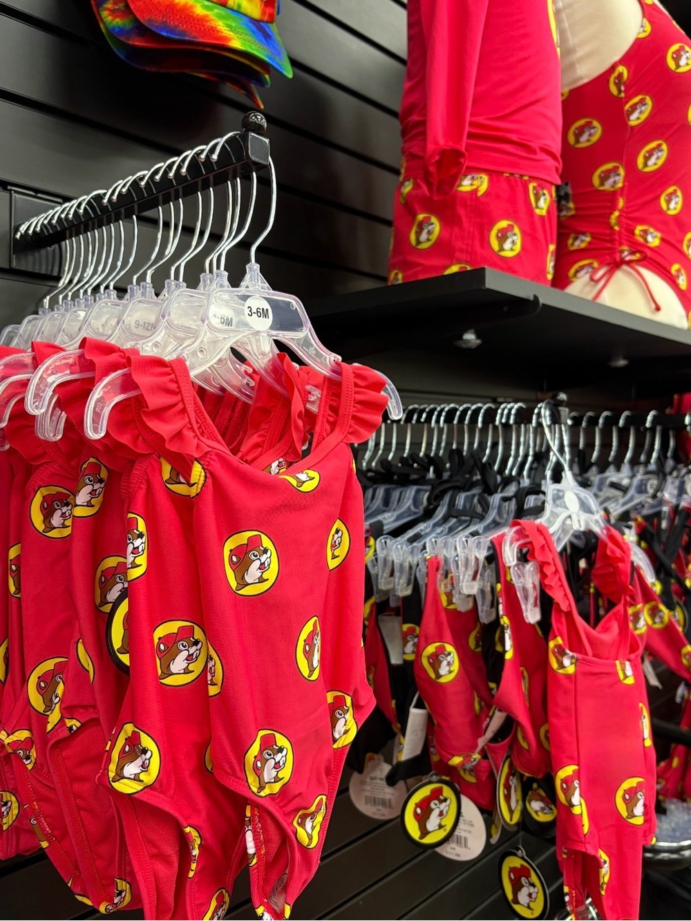 Buc-ee's Infant Girls One-Piece Swimsuit Red Ruffles Beaver Logo Texas 6-9 Month